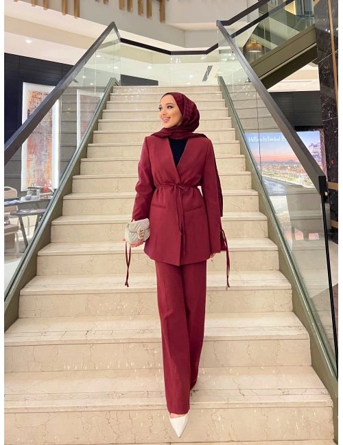 Tina Keten Palazzo Takım - Bordo (Ön Şipariş)