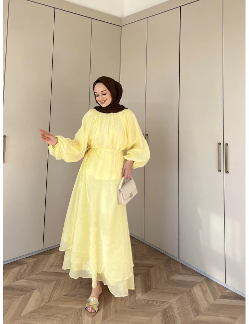 Balon Kol Şifon Takım - Sarı