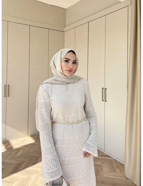 Lotus Triko Elbise - Krem