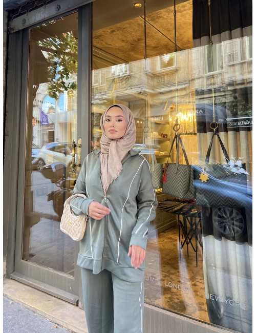 Mehru Çizgi Detaylı Takım - Yeşil