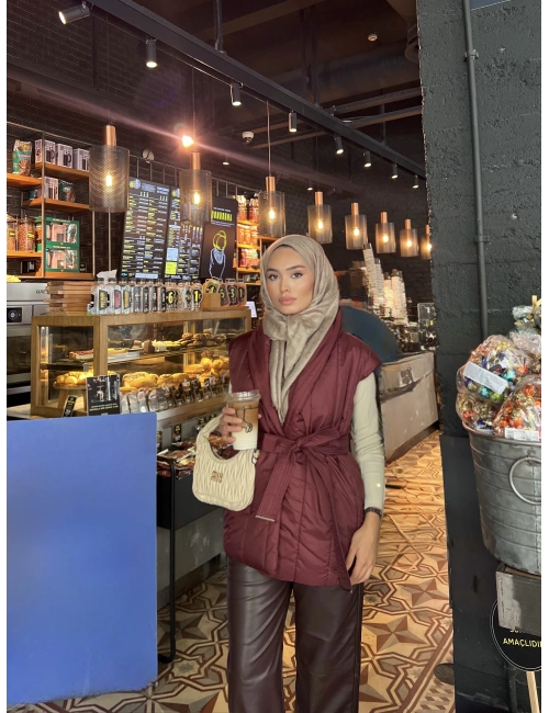 Arka Kısmı Triko Yelek - Bordo