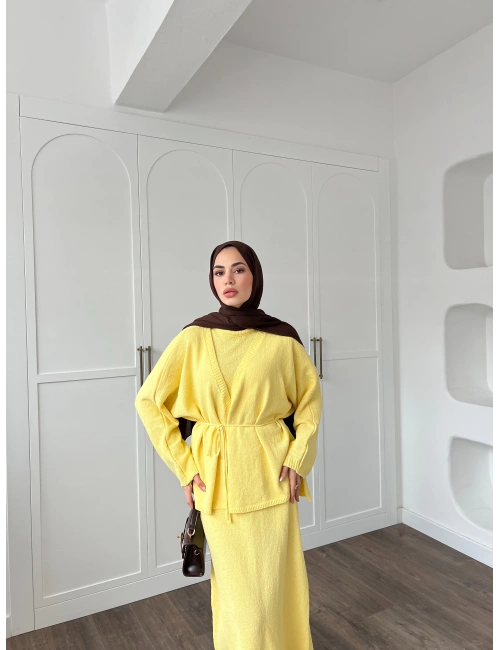 Hırkalı Triko Elbise - Sarı (ÖN SİPARİŞ)