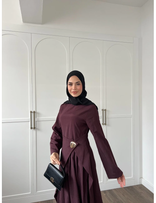 Carla Qupra Piliseli Elbise -Bordo