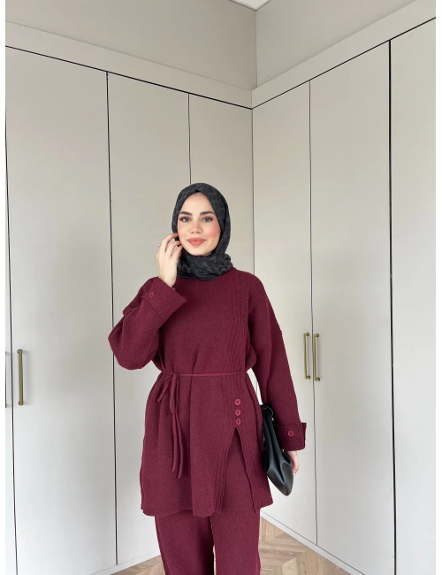 Vadi Düğmeli Takım - Bordo