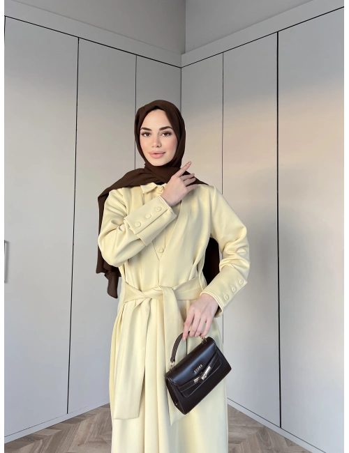 Alev Düğmeli Elbise -Sarı