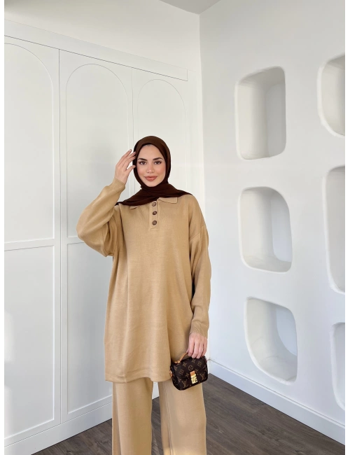 Polo Yaka Triko Takım - Camel