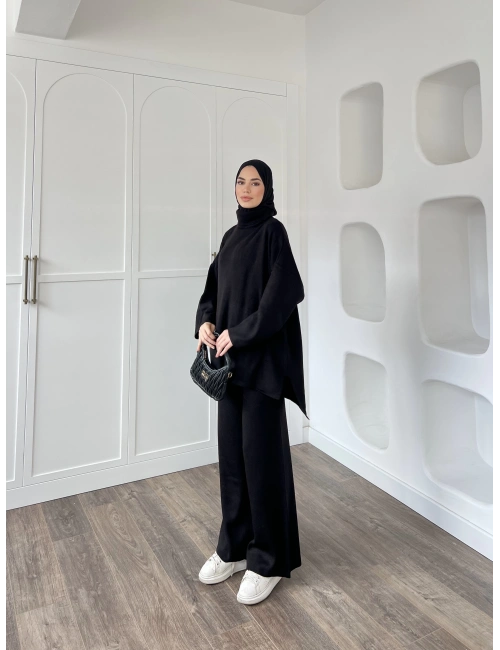 Cep Detaylı Triko Takım - Siyah