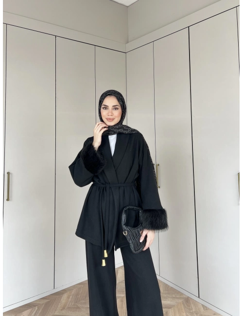 Hüma Kol Detayı Kürk Takım - Siyah (ÖN SİPARİŞ)
