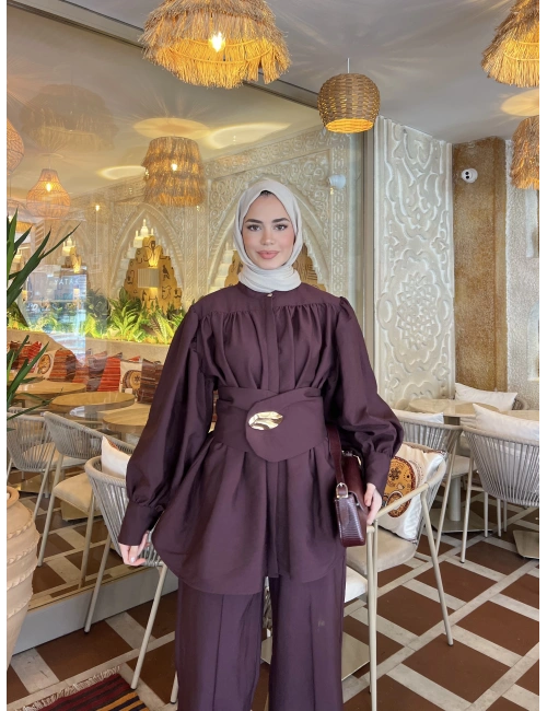 Bella Bel Kuşaklı Takım - Bordo