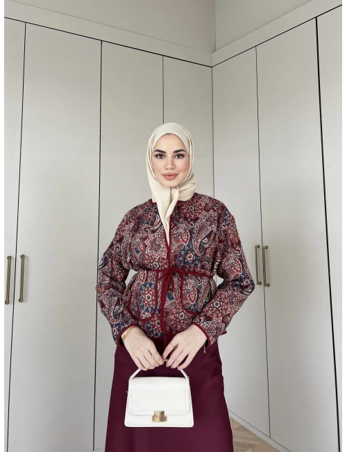 Etnik Desen Ceket- Bordo