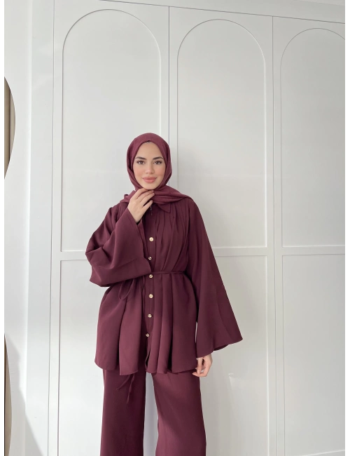 Oya Düğmeli Takım -Bordo