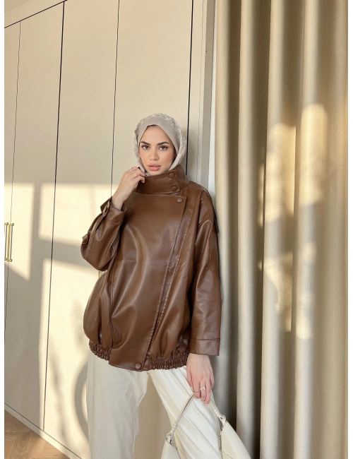 Deri Jami Ceket - Camel