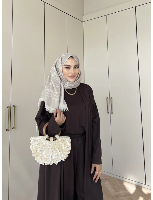 Ahsen Kimona Takım 3lu Set - Kahve