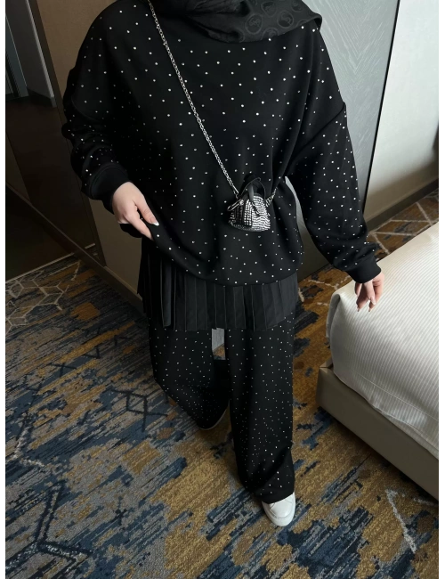 Alt Kısmı Fırfırlı Beli Lastikli İçlik - Siyah