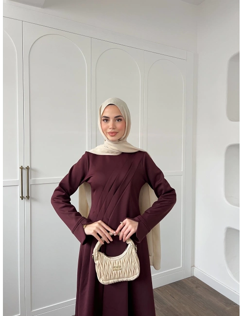 Şila Scuba Elbise -Bordo