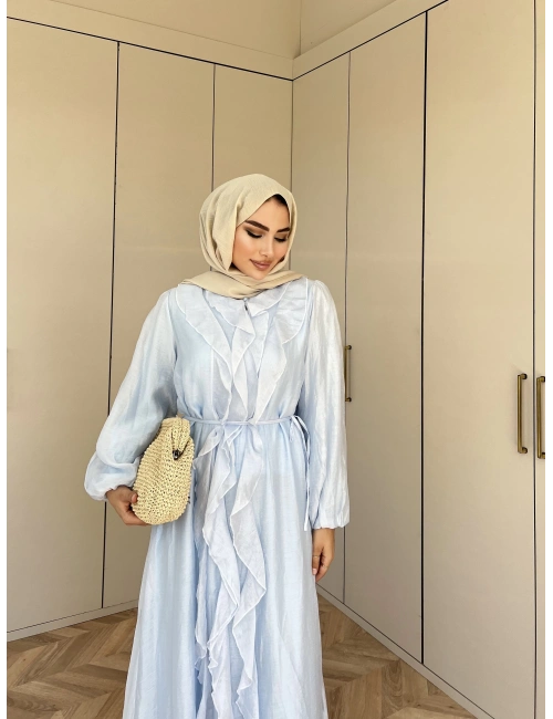 Bahar Fırfırlı Elbise - Mavi