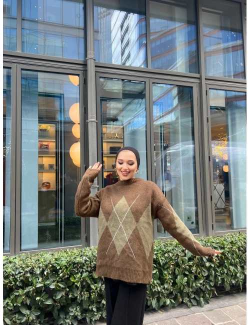 Balaklava Desen Kazak Kahve