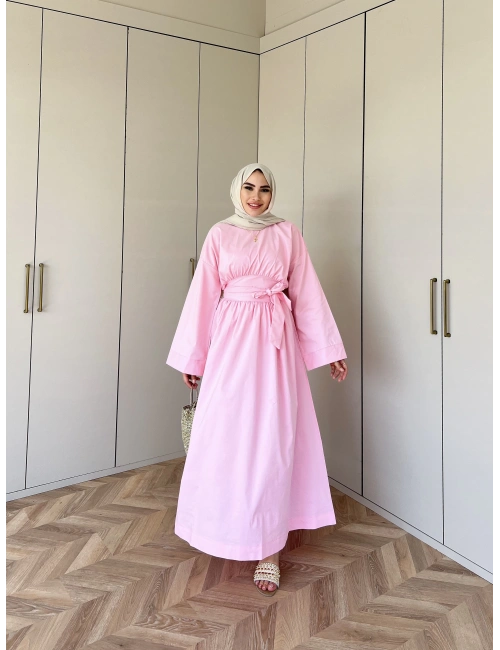 Begonya Bel Bağlamalı Elbise - Pembe