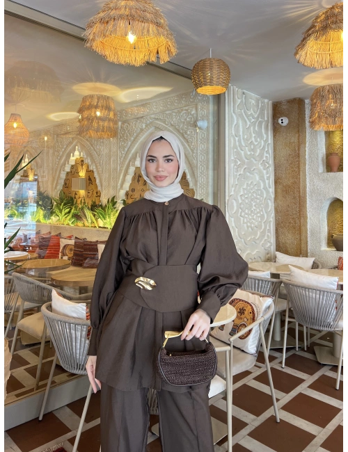 Bella Bel Kuşaklı Takım - Kahve