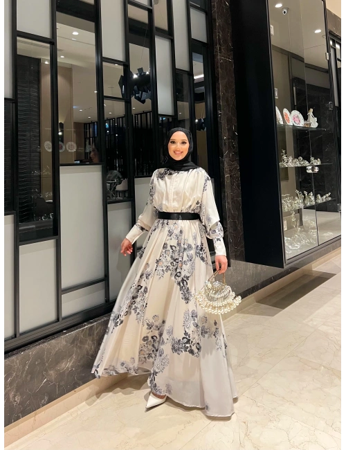 Beste çiçek Desenli Elbise - Siyah