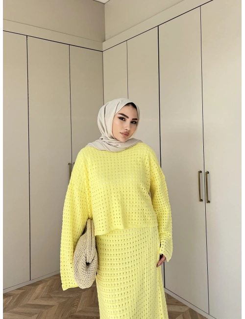 İrem Triko Etekli Takım - Sarı