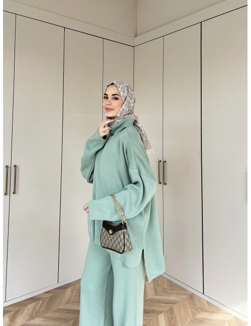 Cep Detaylı Triko Takım - Çağla