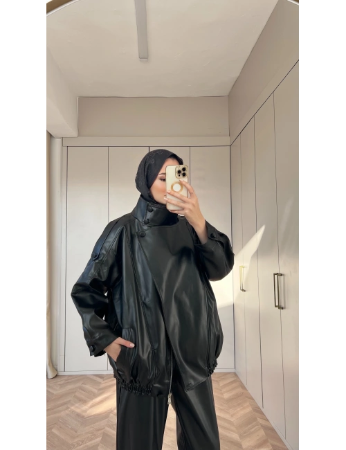 Deri Jami Ceket - Siyah