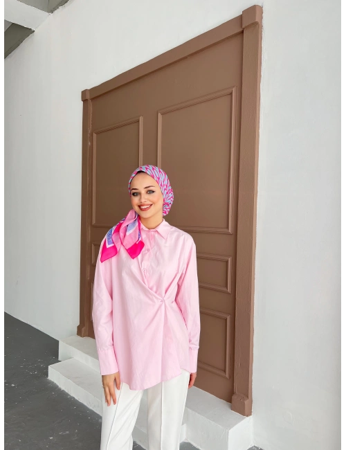 Düğmeli Nurs Gömlek - Pembe