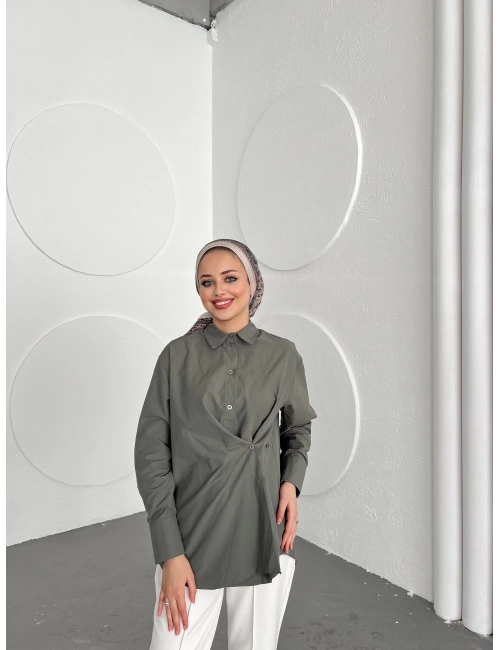 Düğmeli Nurs Gömlek - Yeşil