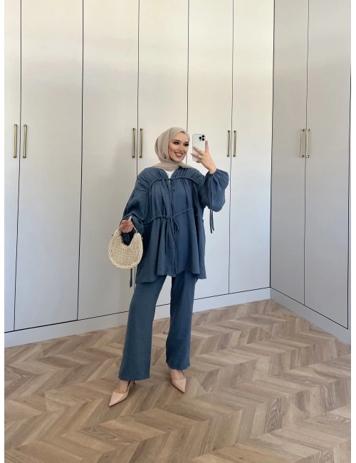 Eda Ön Bağlamalı Takım - İndigo mavisi (Ön Sipariş)