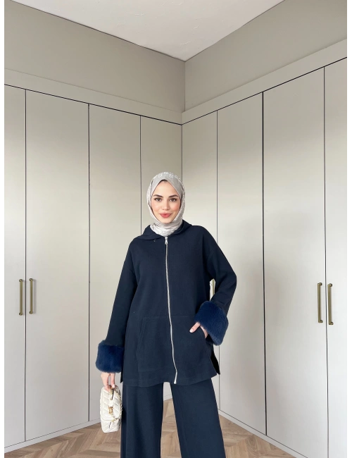 Ela Kürk Detaylı Takım - Lacivert