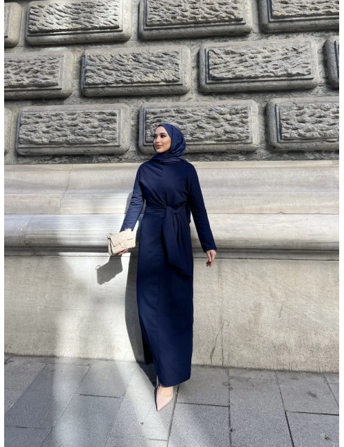 Enno Krep Elbise - Lacivert