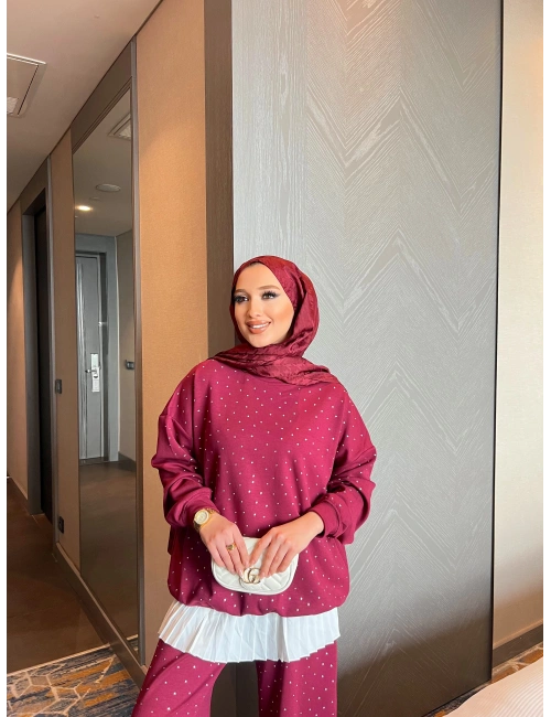 Erla Taş Detaylı Eşofman Takım - Bordo