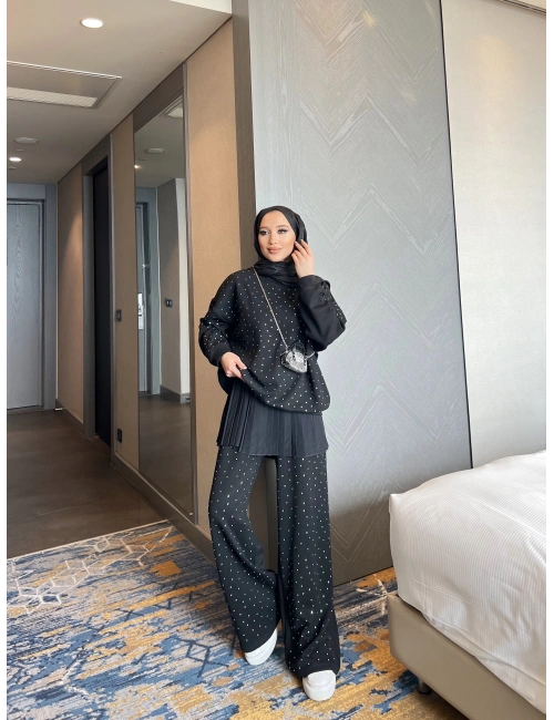 Erla Taş Detaylı Eşofman Takım - Siyah (ÖN SİPARİŞ)