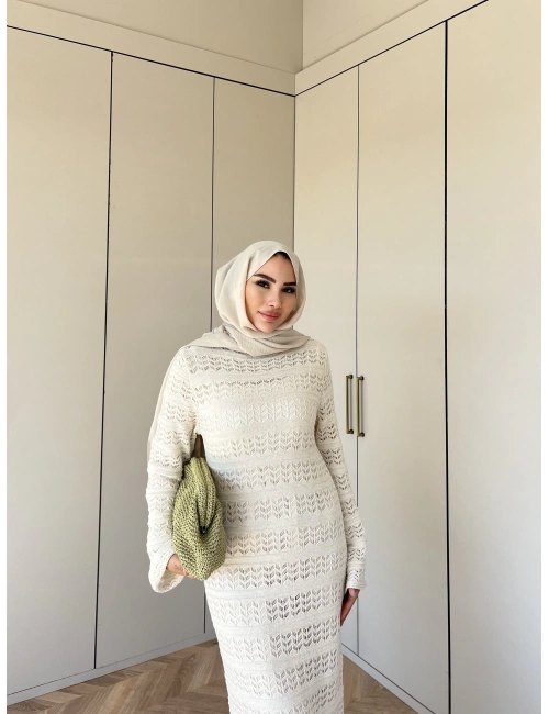 Essa Triko Elbise -Krem