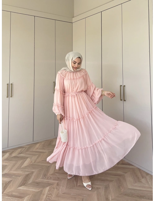 Esso Şifon Elbise - Pudra