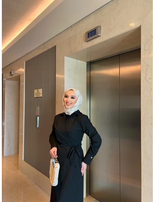 Havas Çapraz Elbise  - Siyah