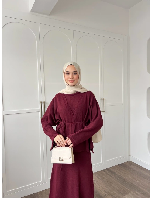 Hırkalı Triko Elbise - Bordo (ÖN SİPARİŞ)