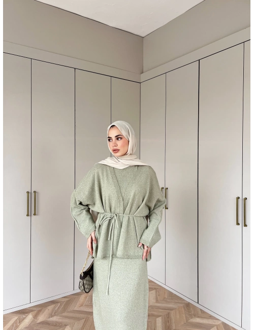 Hırkalı Triko Elbise - Çağla (ÖN SİPARİŞ)