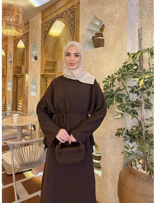 Hırkalı Triko Elbise -Kahve (ÖN SİPARİŞ)