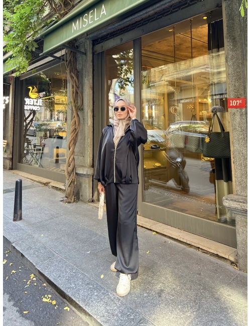 İdil Saten Takım - Siyah