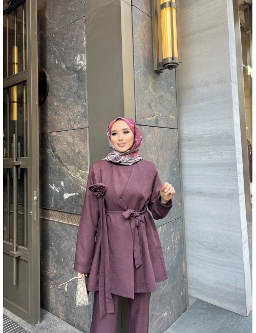 Jella Gül Detaylı Takım - Mürdüm