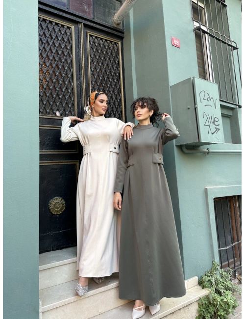 Kamelya Scuba Elbise Krem