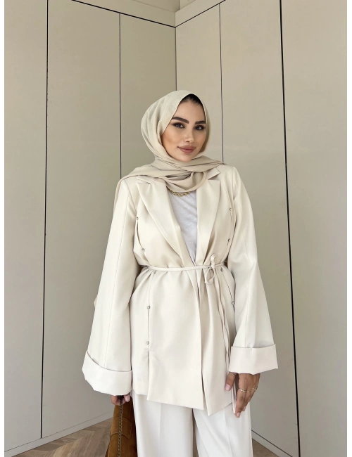 Kayyum Taşlı Takım - Krem