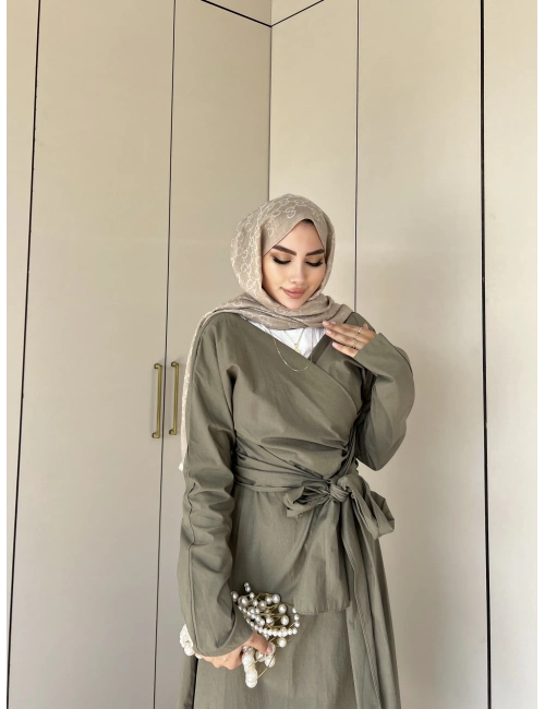 Halin Krep Elbise - Haki