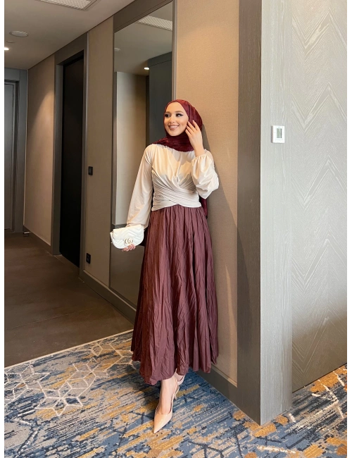 Kırışık Detaylı Etek - Bordo