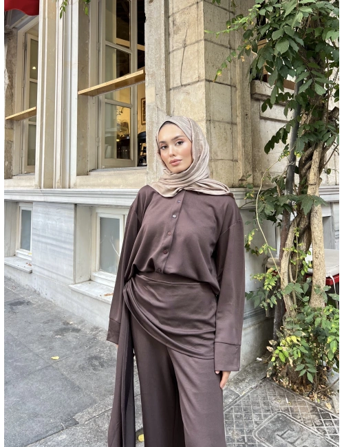 Lale Belden Geçirmeli Oysha Takım - Acı Kahve