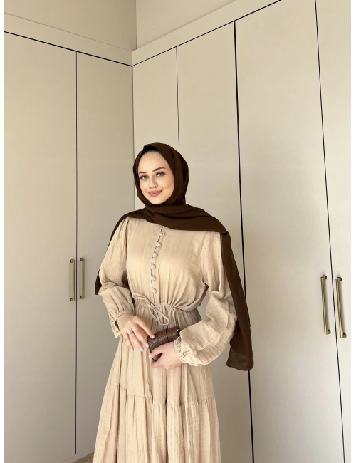 Lela Müslin Elbise - Bej