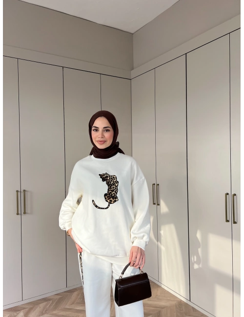 Leopar desen Takım - Beyaz