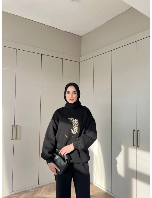 Leopar desen Takım - Siyah